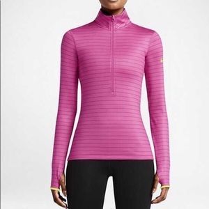 Nike pink stripe pro dri fit half zip